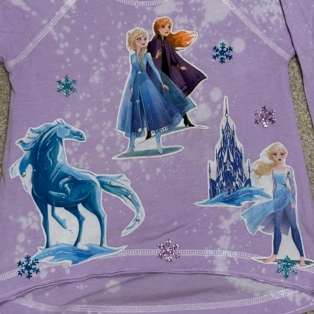 Frozen 2 Girls Purple Long Sleeve Shirt with patches by Kavio / Denny’s Sz 5-6 - Picture 5 of 14